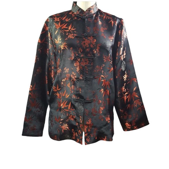 Fine Chinese Tops Women sz 12  Asian Oriental Silk Long Sleeves Jacket Blazer - Picture 1 of 8